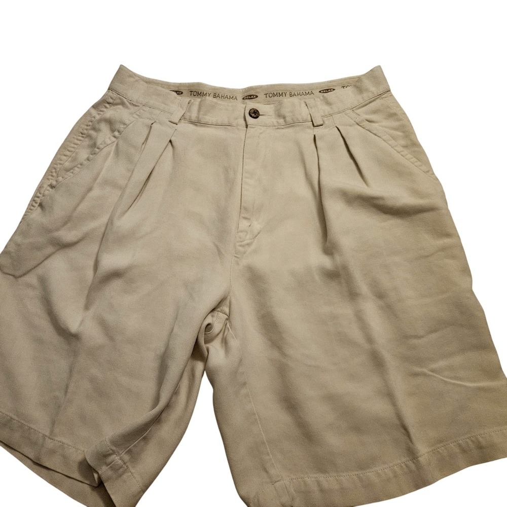 Tommy Bahama Shorts Mens 32 Beige Silk Relax Pleated Casual Lightweight Summer